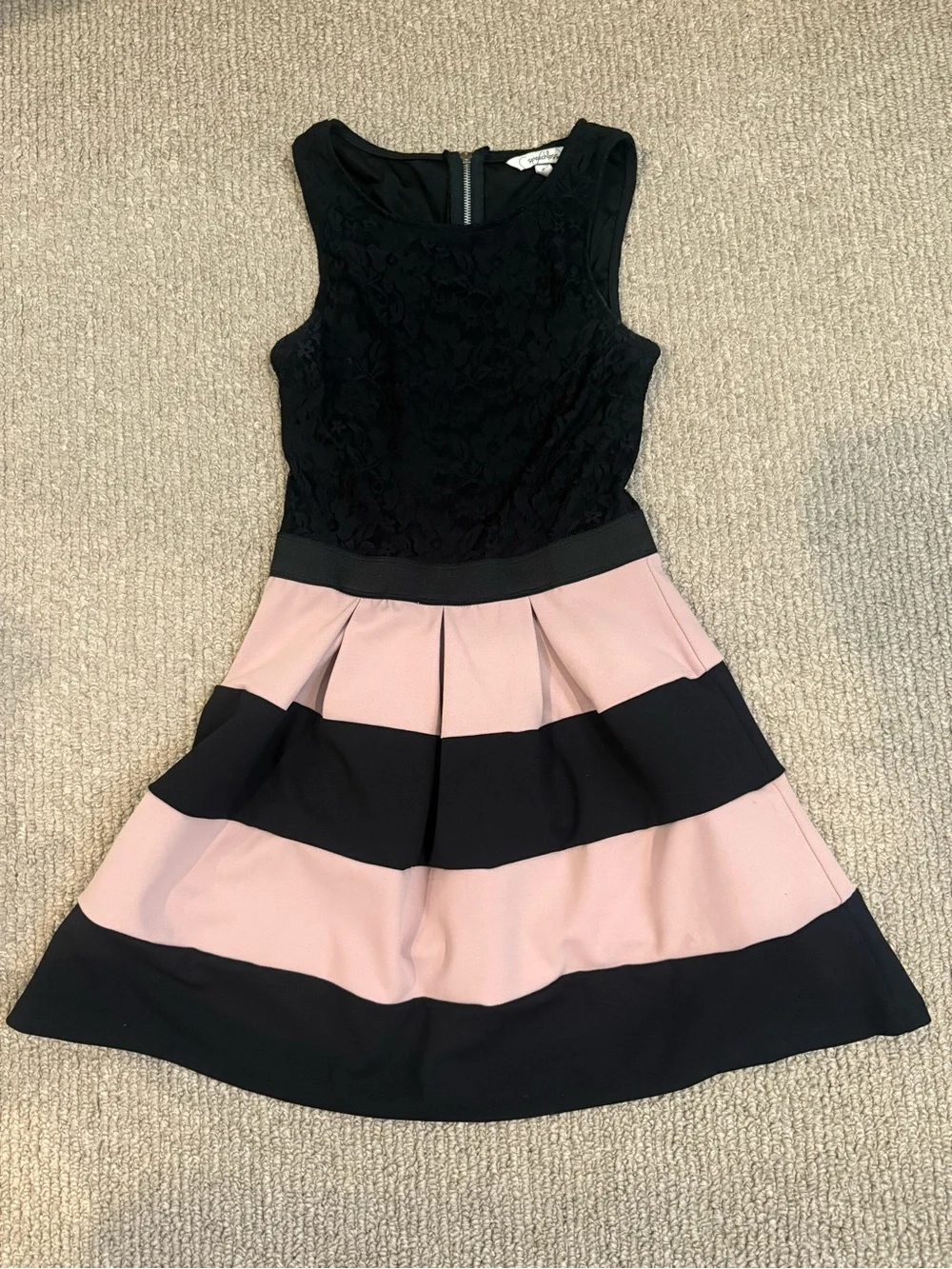 Women’s (Juniors)Black & Blush Striped Fit-and-Flare Dress